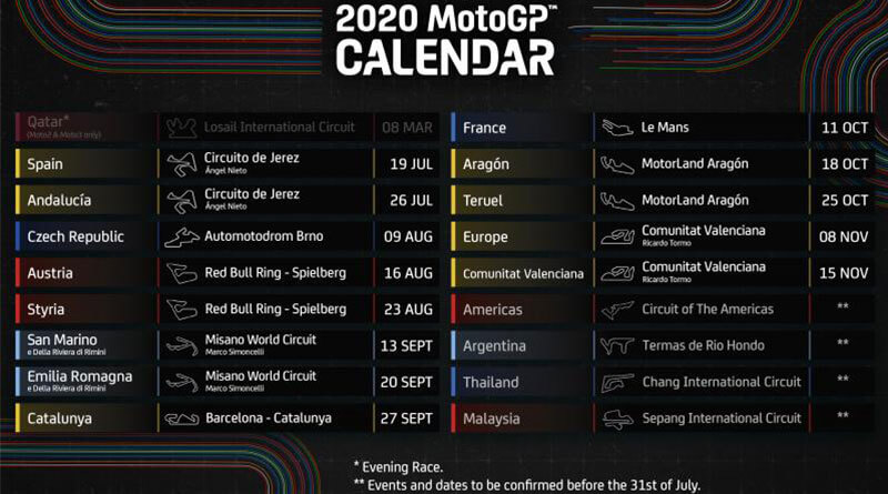Moto GP 2020 versenynaptár